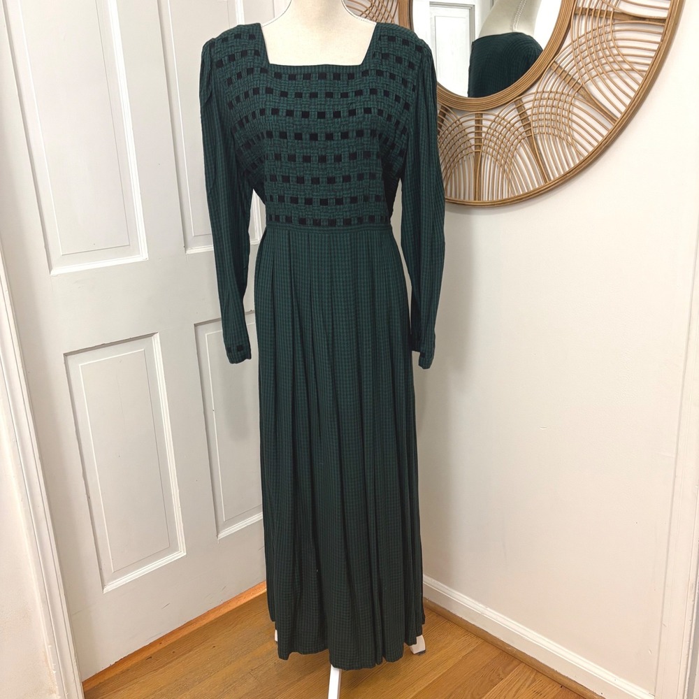 VTG Sarah Elizabeth Velvet Ribbon Maxi Dress 16 Houndstooth Whimsigoth Modest